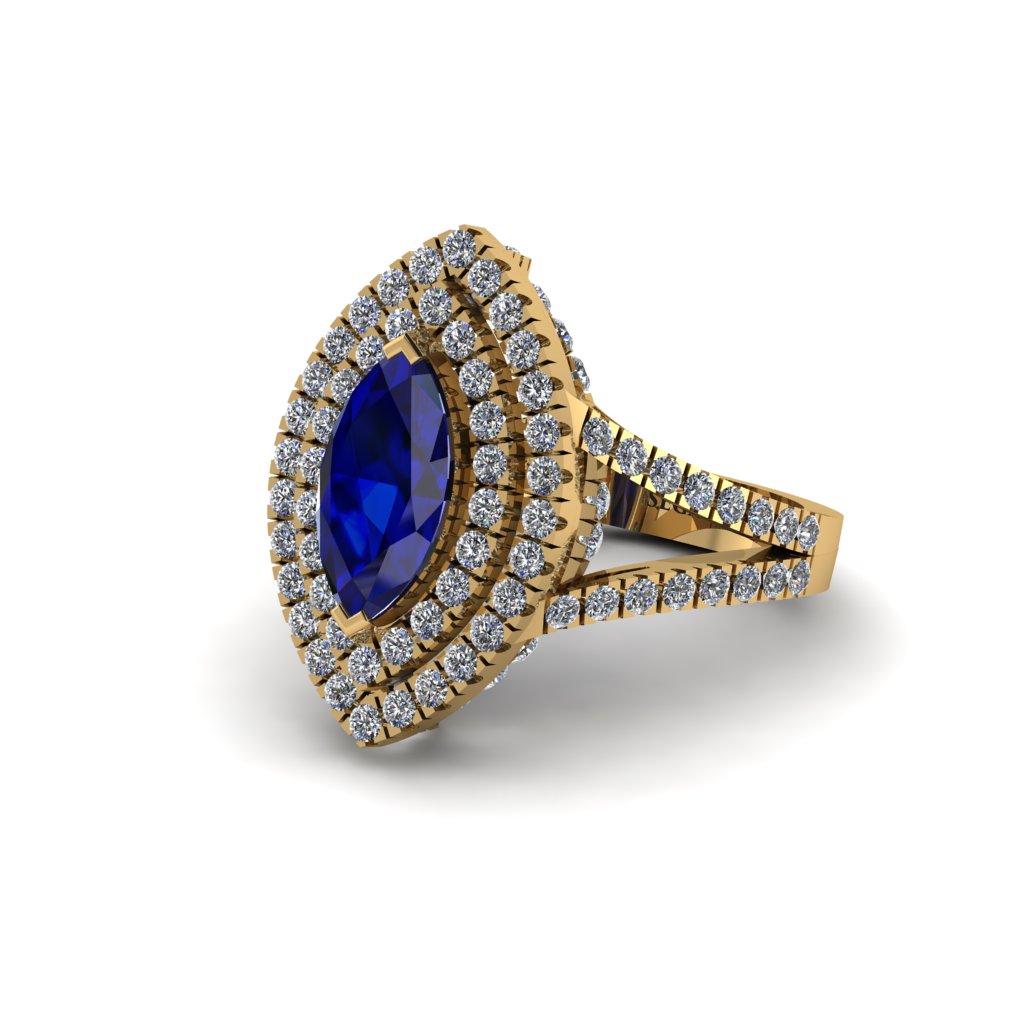 Marquise Sapphire Double Halo Engagement Ring - Avah No. 13