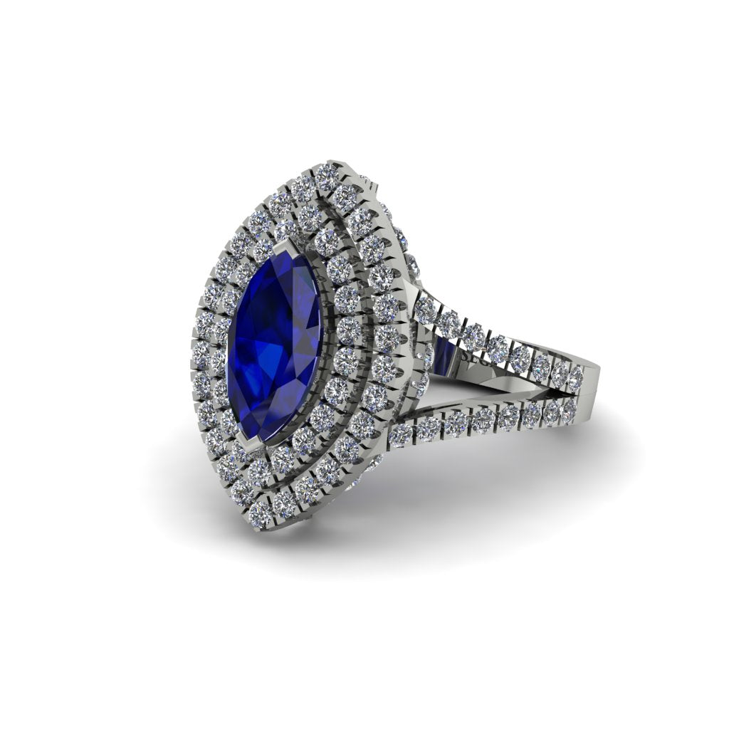 Marquise Sapphire Double Halo Engagement Ring - Avah No. 15