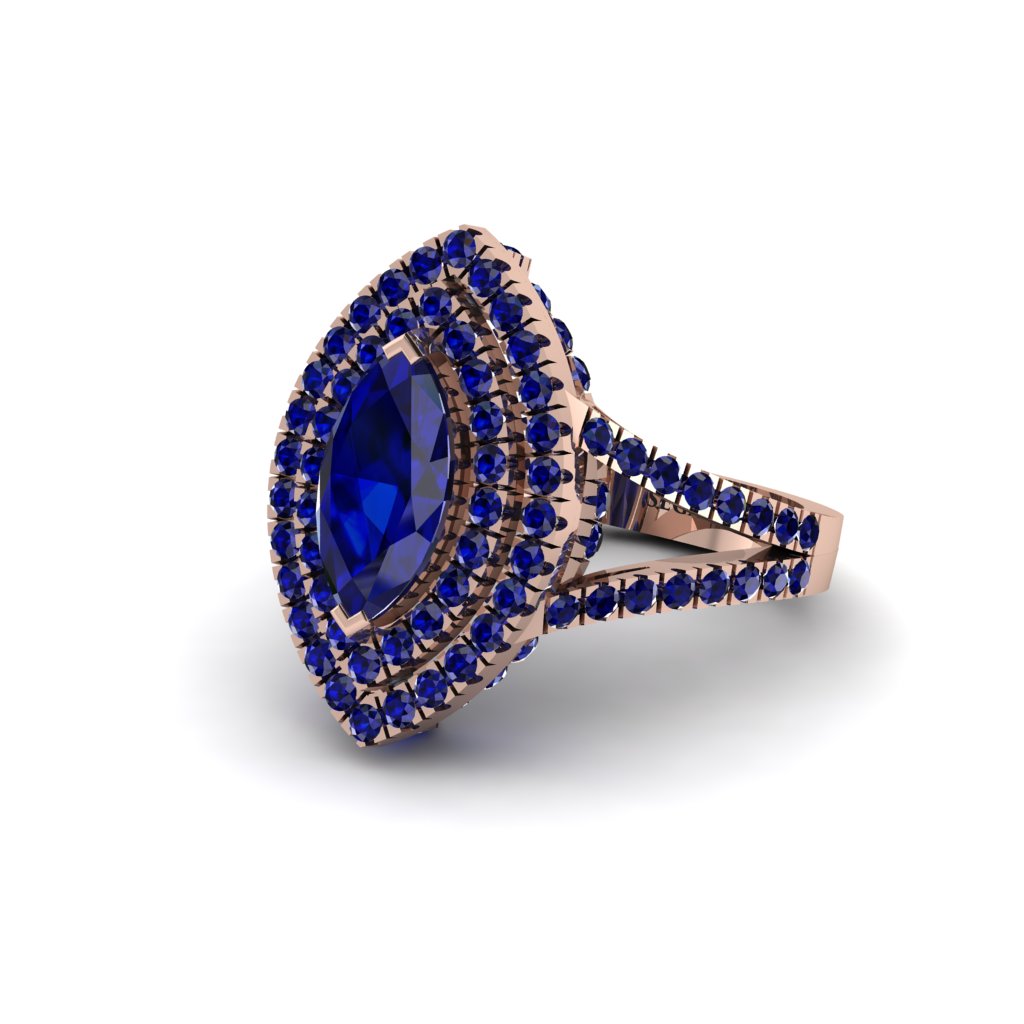 Marquise Sapphire Double Halo Engagement Ring - Avah No. 74