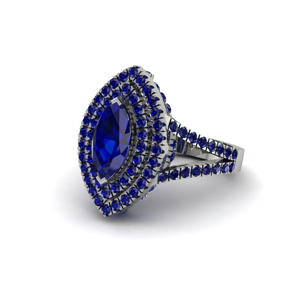 Marquise Sapphire Double Halo Engagement Ring - Avah No. 75