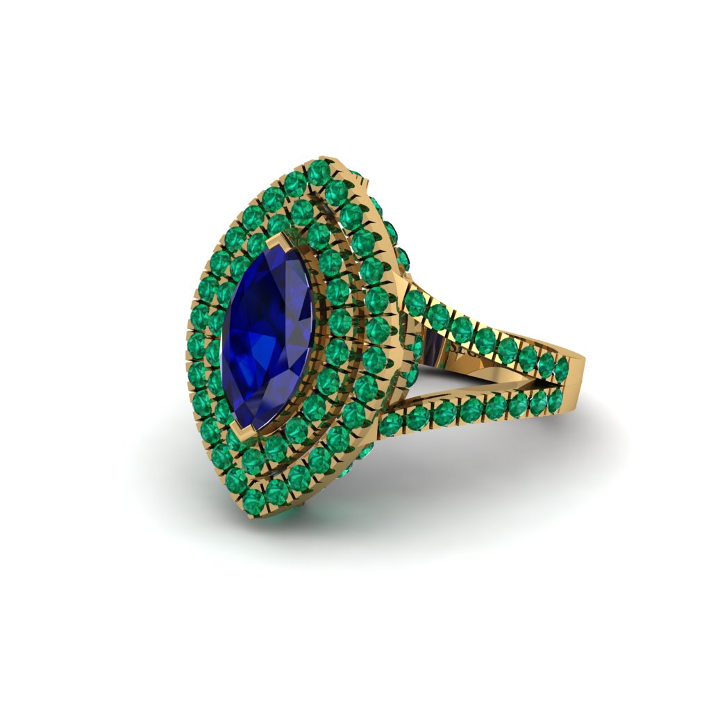 Marquise Sapphire Double Halo Engagement Ring - Avah No. 28