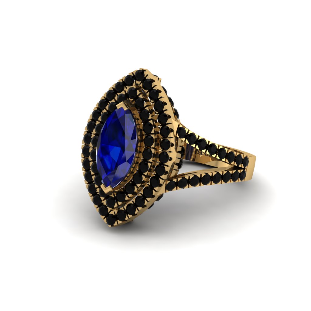 Marquise Sapphire Double Halo Engagement Ring - Avah No. 43