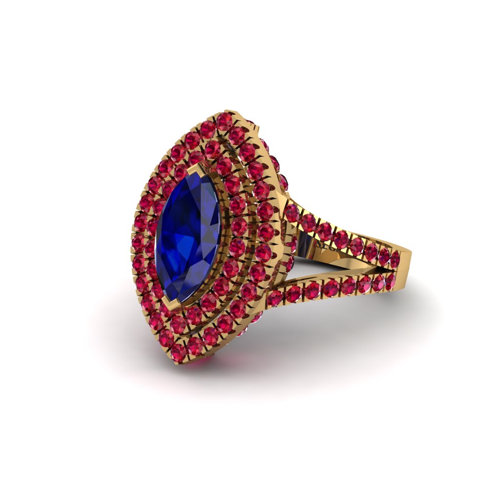 Marquise Sapphire Double Halo Engagement Ring - Avah No. 58