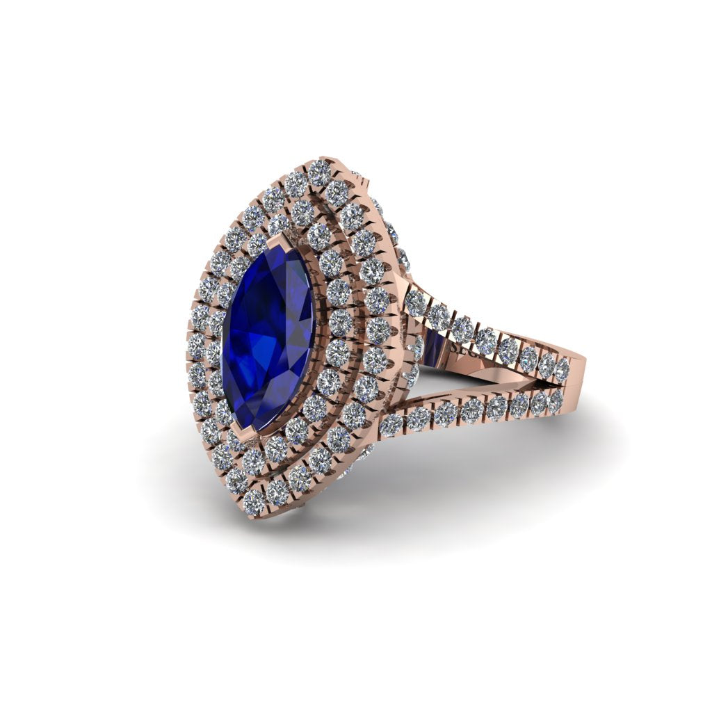 Marquise Sapphire Double Halo Engagement Ring - Avah No. 14