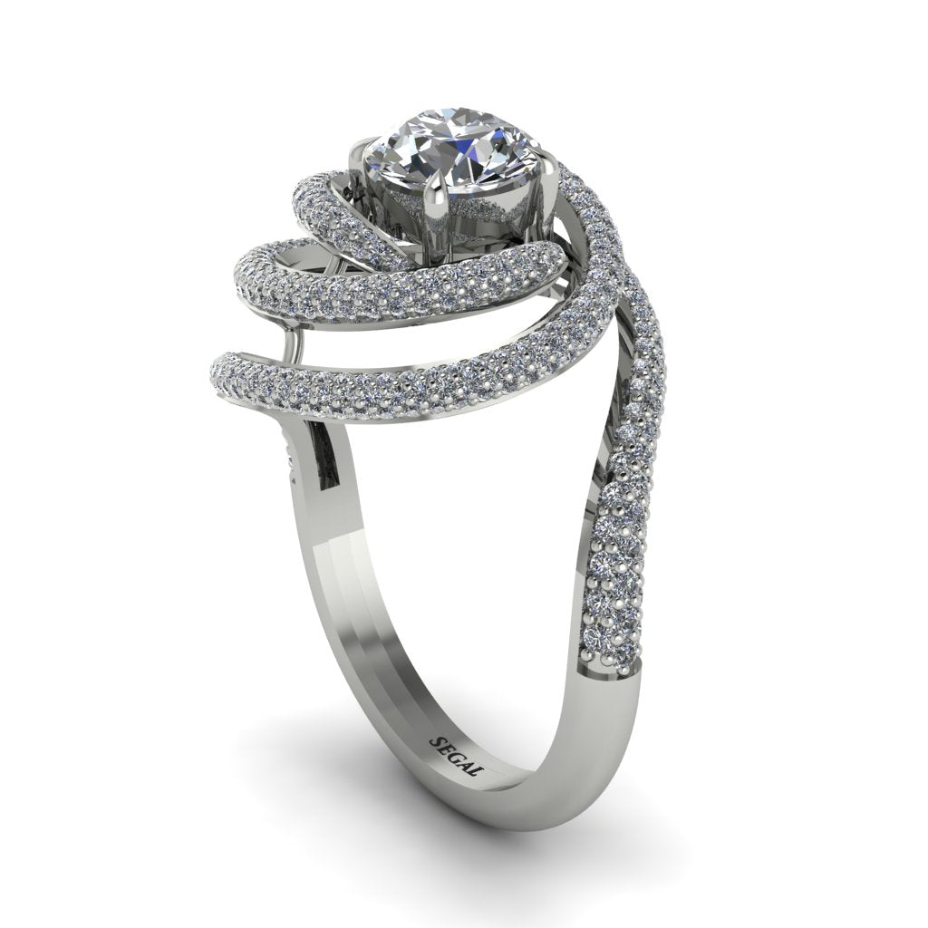 Diamond Double Halo Swirling Engagement Ring - Serena No. 3