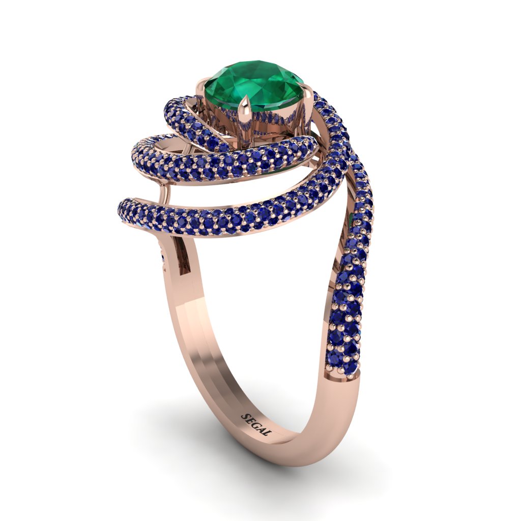 Emerald Double Halo Swirling Engagement Ring - Serena No. 65
