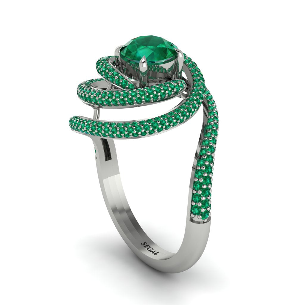 Emerald Double Halo Swirling Engagement Ring - Serena No. 21