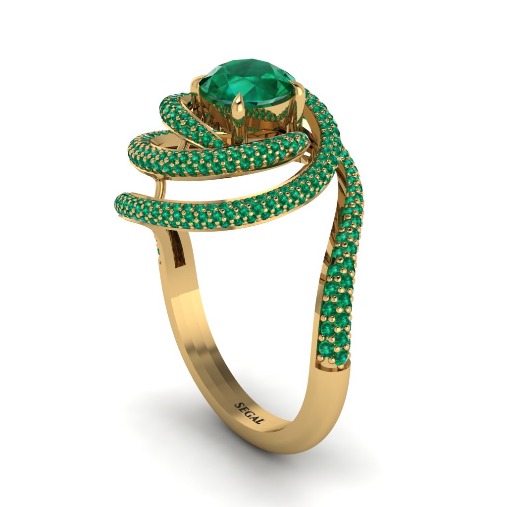 Emerald Double Halo Swirling Engagement Ring - Serena No. 19