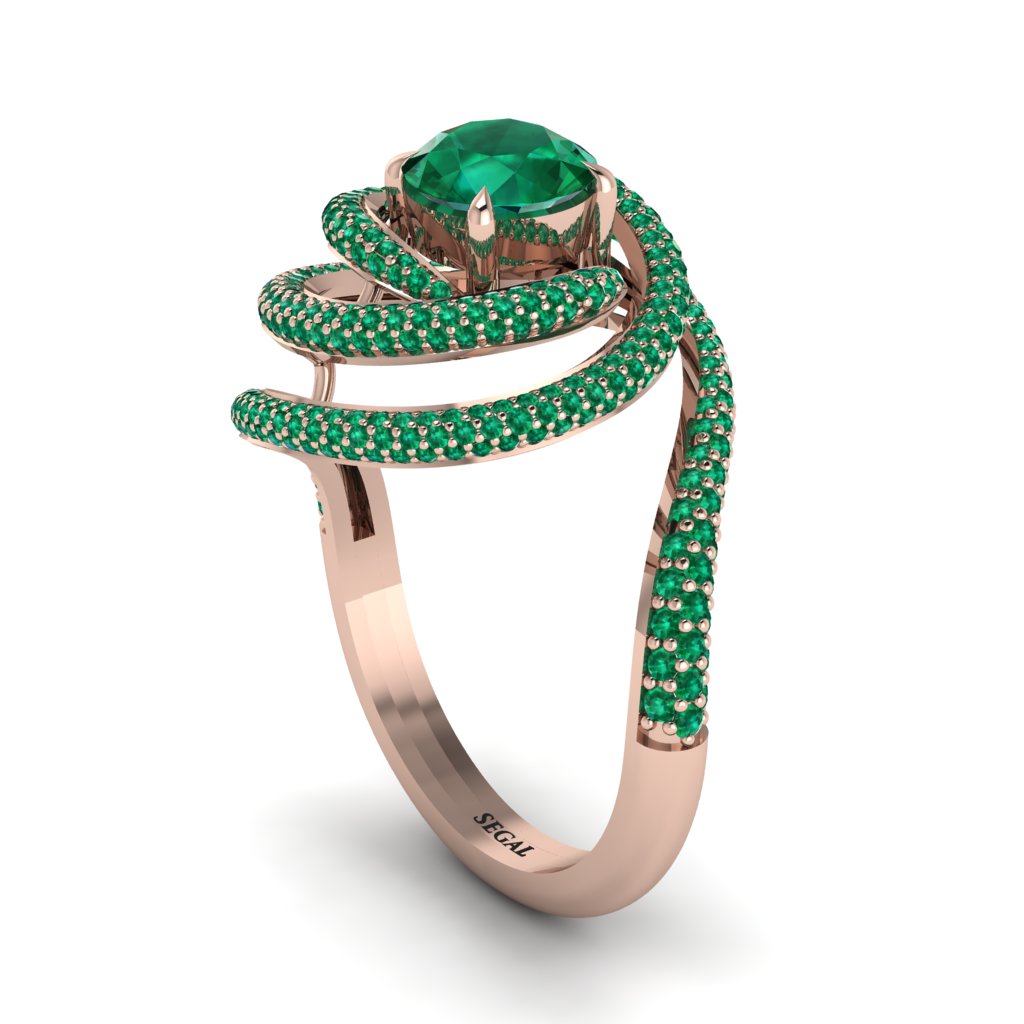 Emerald Double Halo Swirling Engagement Ring - Serena No. 20