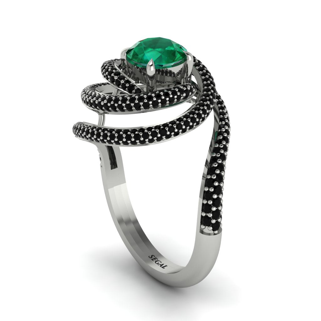 Emerald Double Halo Swirling Engagement Ring - Serena No. 36
