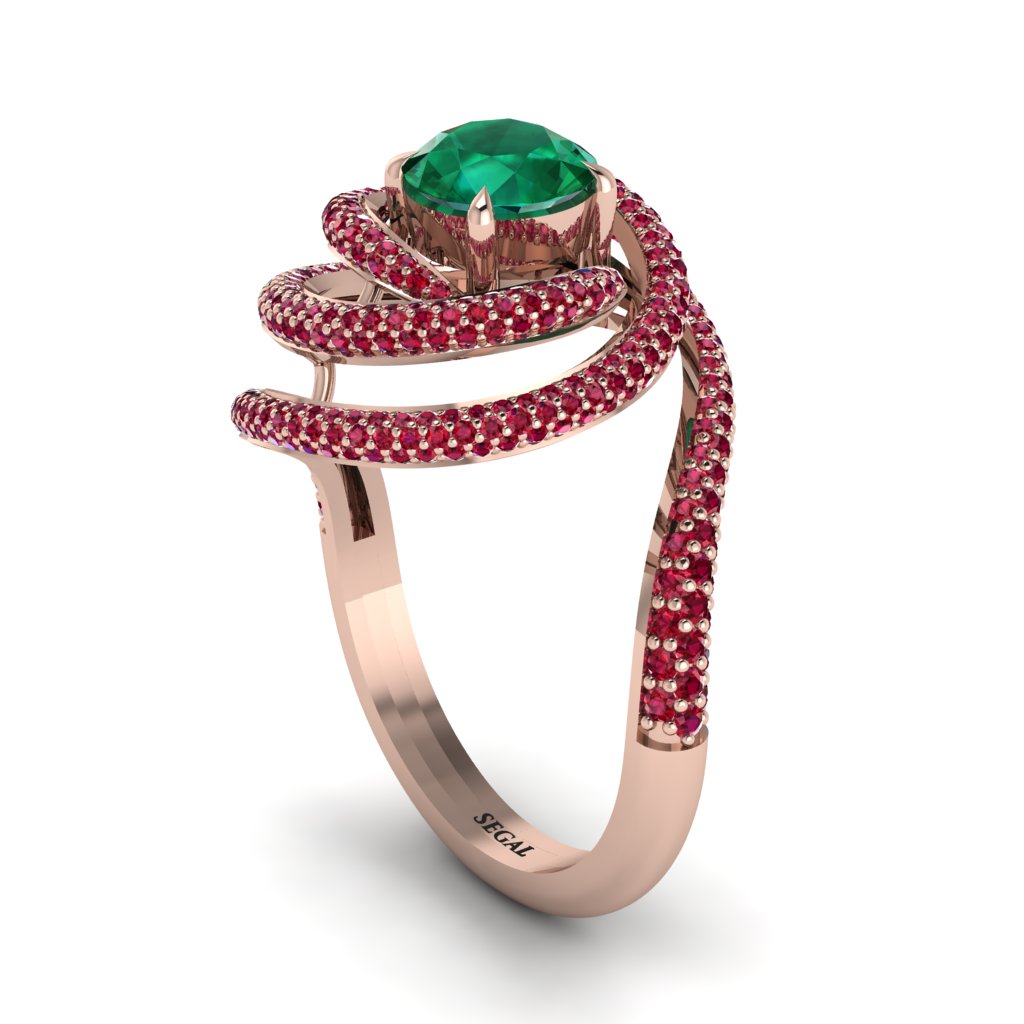 Emerald Double Halo Swirling Engagement Ring - Serena No. 50