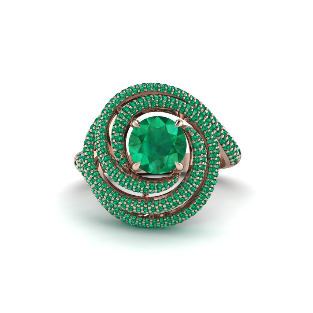 Emerald Double Halo Swirling Engagement Ring - Serena No. 20