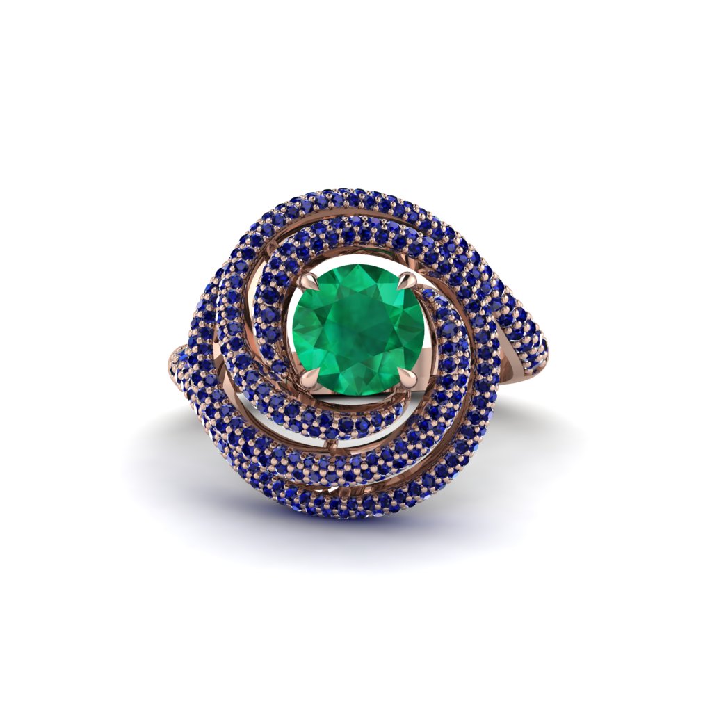 Emerald Double Halo Swirling Engagement Ring - Serena No. 65