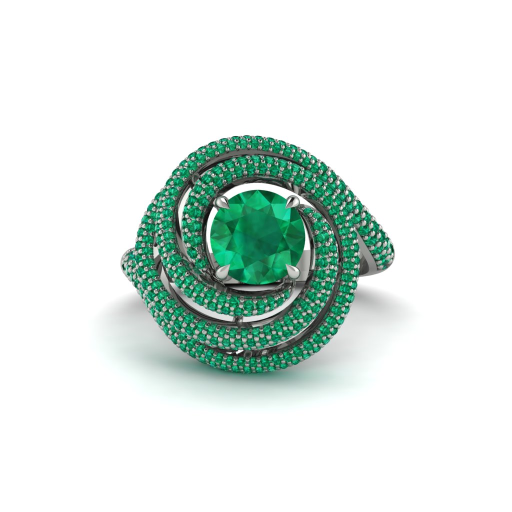 Emerald Double Halo Swirling Engagement Ring - Serena No. 21