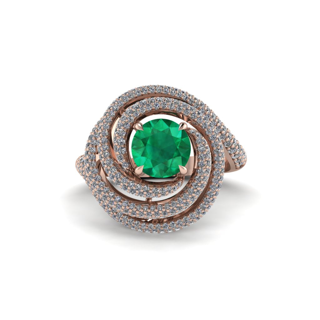 Emerald Double Halo Swirling Engagement Ring - Serena No. 5