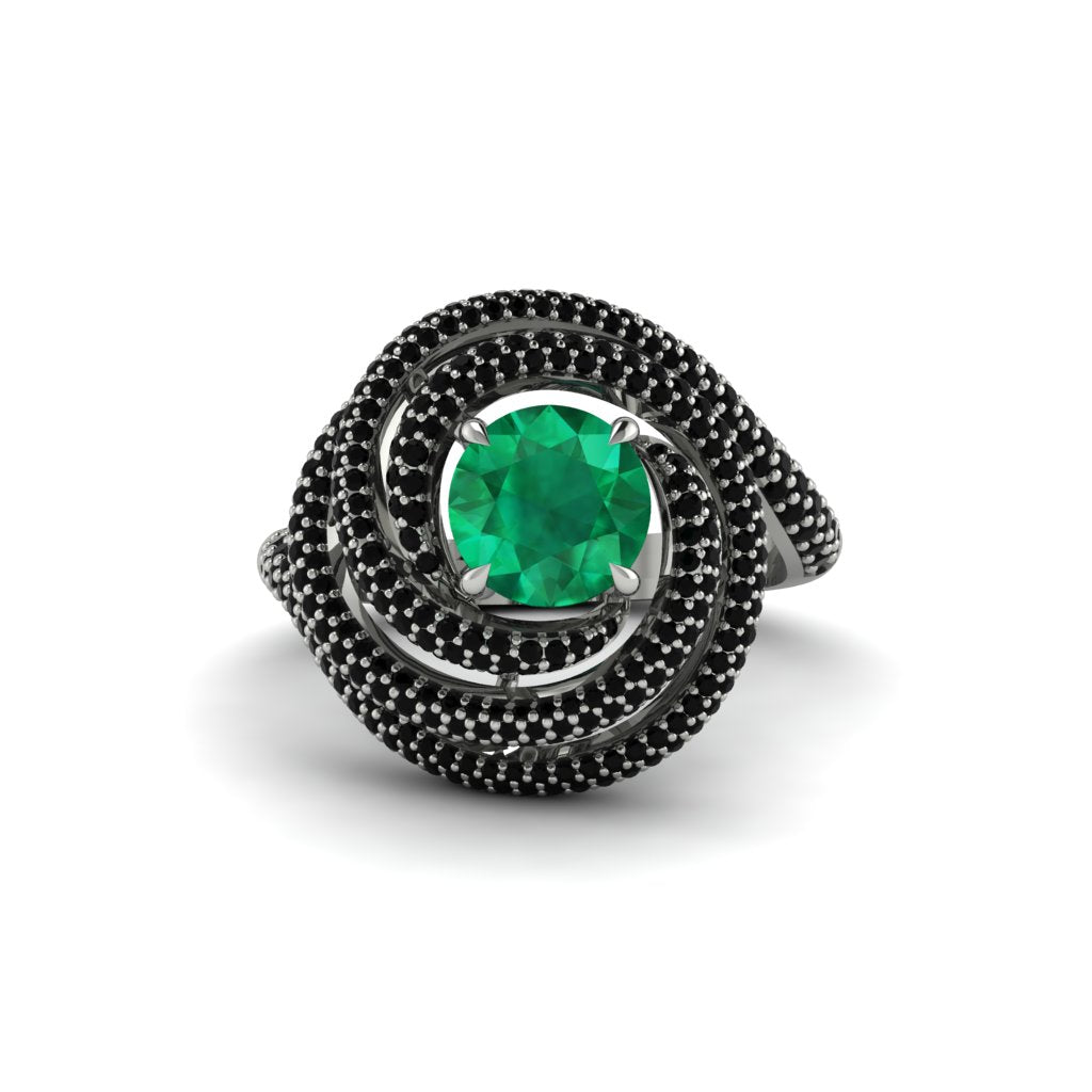 Emerald Double Halo Swirling Engagement Ring - Serena No. 36