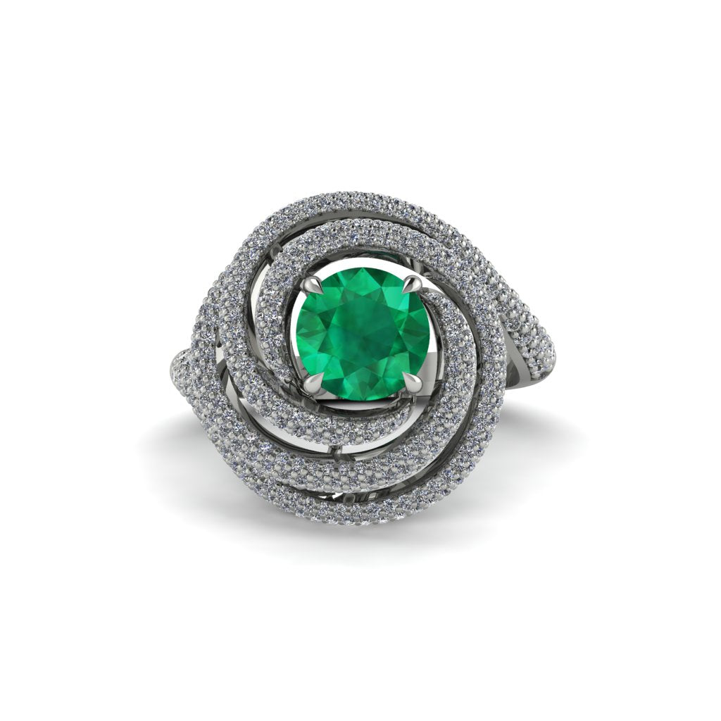 Emerald Double Halo Swirling Engagement Ring - Serena No. 6
