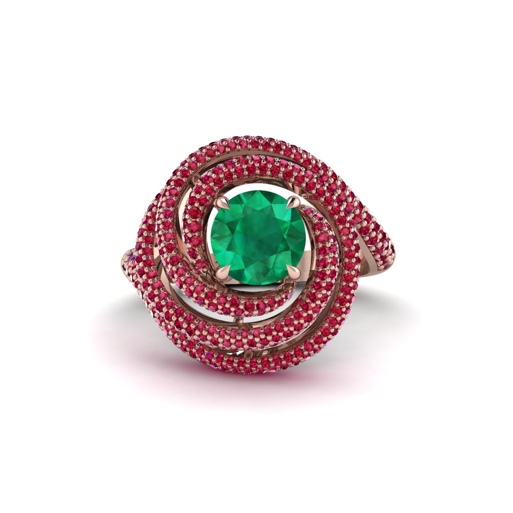 Emerald Double Halo Swirling Engagement Ring - Serena No. 50