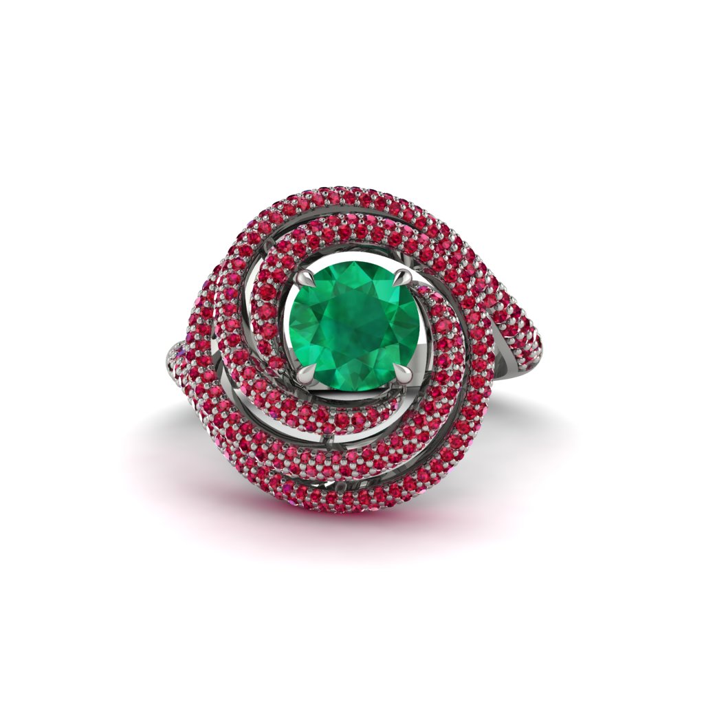 Emerald Double Halo Swirling Engagement Ring - Serena No. 51