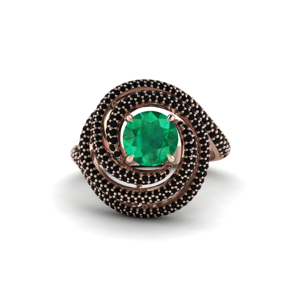 Emerald Double Halo Swirling Engagement Ring - Serena No. 35