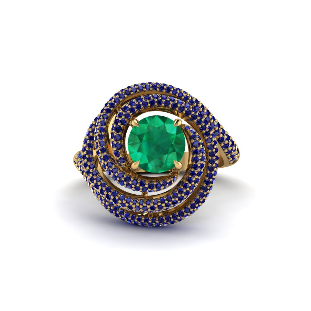 Emerald Double Halo Swirling Engagement Ring - Serena No. 64
