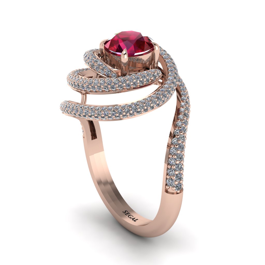 Ruby Double Halo Swirling Engagement Ring - Serena No. 11