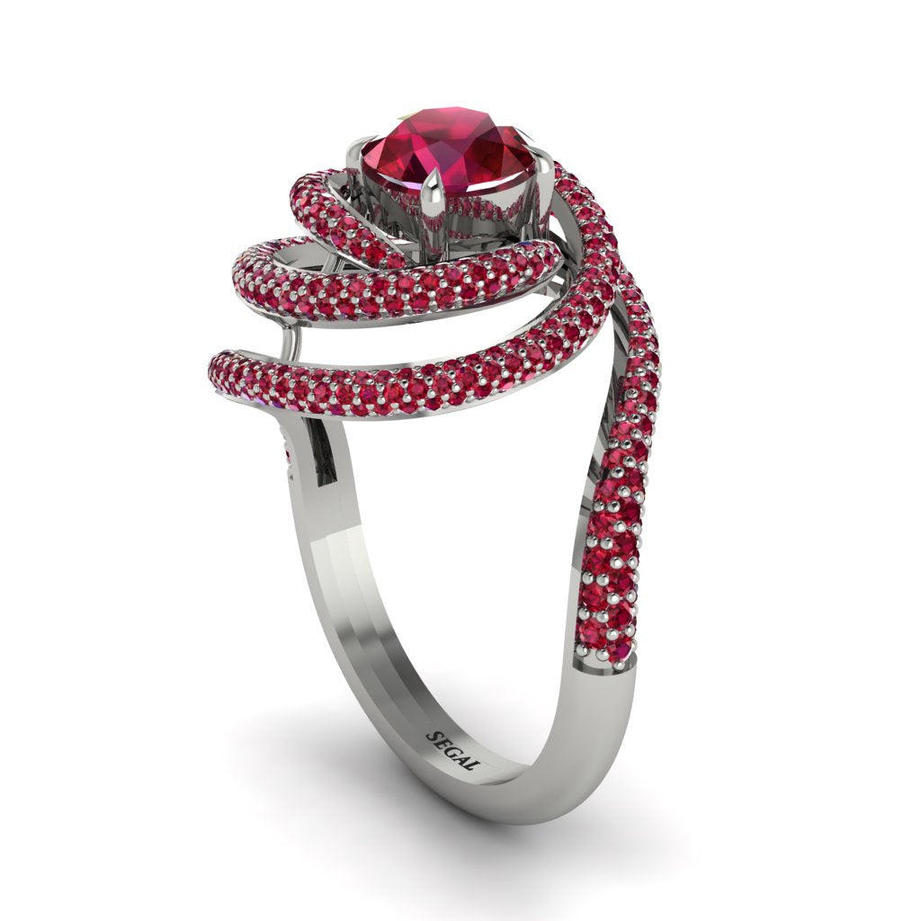 Ruby Double Halo Swirling Engagement Ring - Serena No. 57