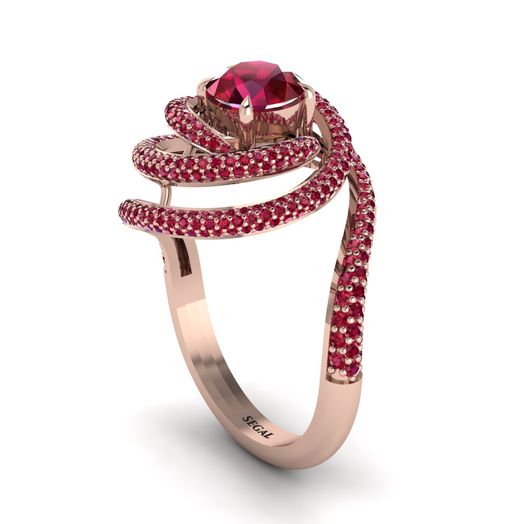 Ruby Double Halo Swirling Engagement Ring - Serena No. 56