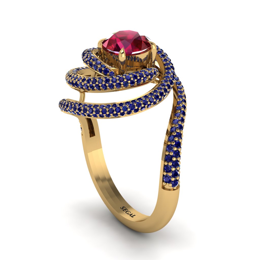 Ruby Double Halo Swirling Engagement Ring - Serena No. 70