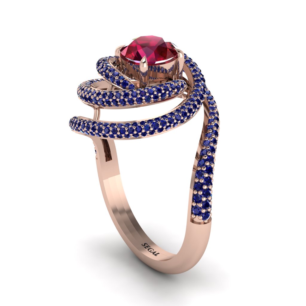 Ruby Double Halo Swirling Engagement Ring - Serena No. 71