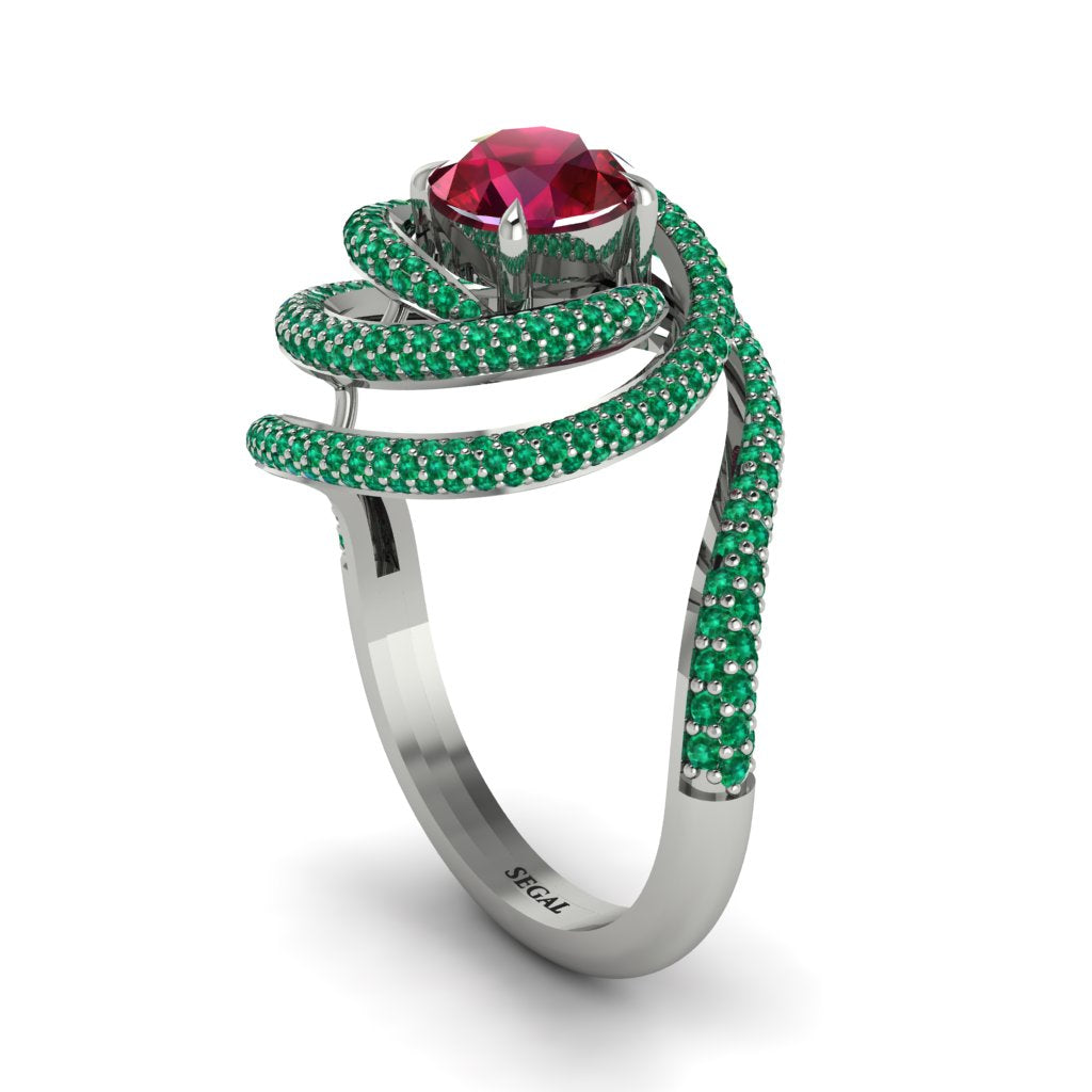 Ruby Double Halo Swirling Engagement Ring - Serena No. 27