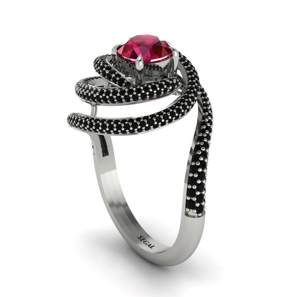 Ruby Double Halo Swirling Engagement Ring - Serena No. 42
