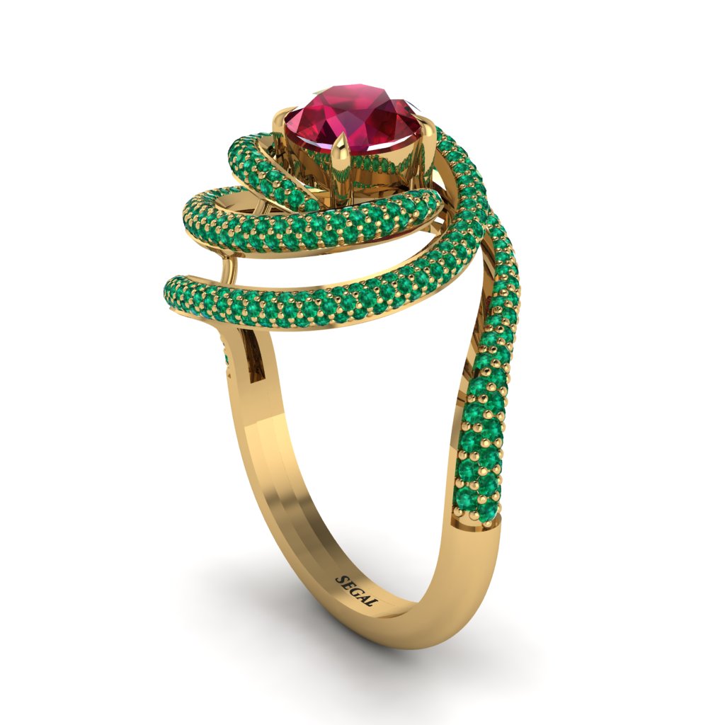 Ruby Double Halo Swirling Engagement Ring - Serena No. 25