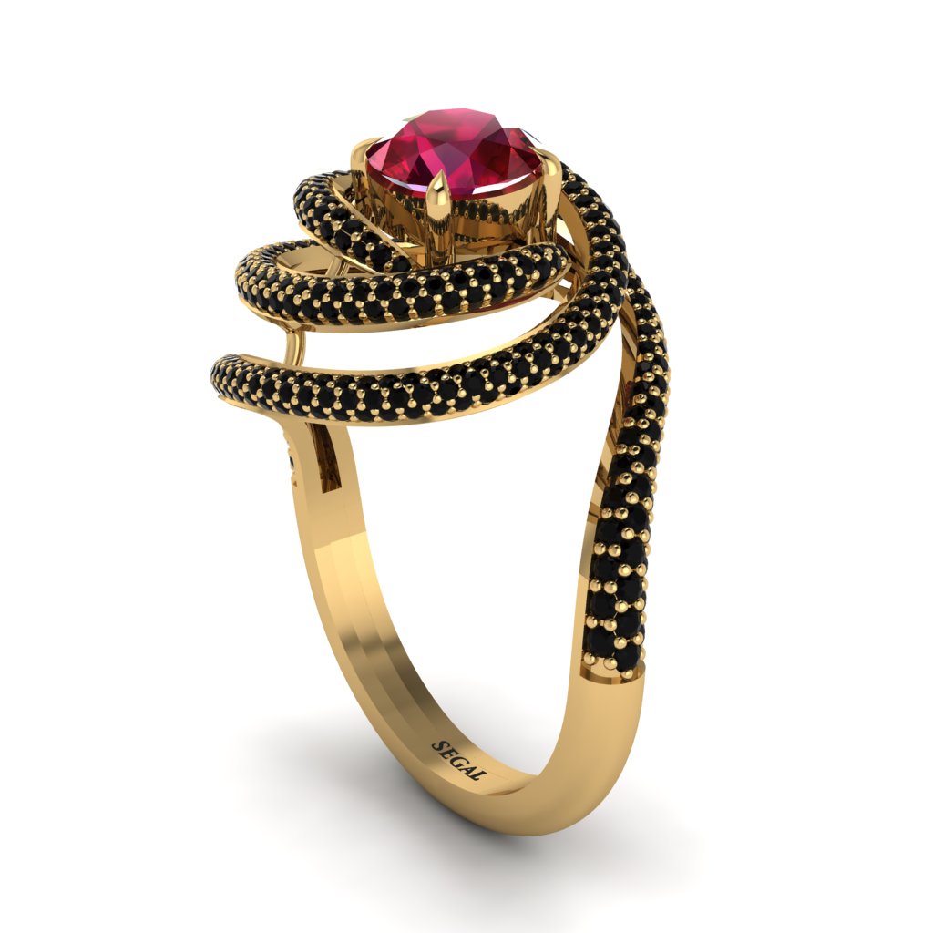 Ruby Double Halo Swirling Engagement Ring - Serena No. 40