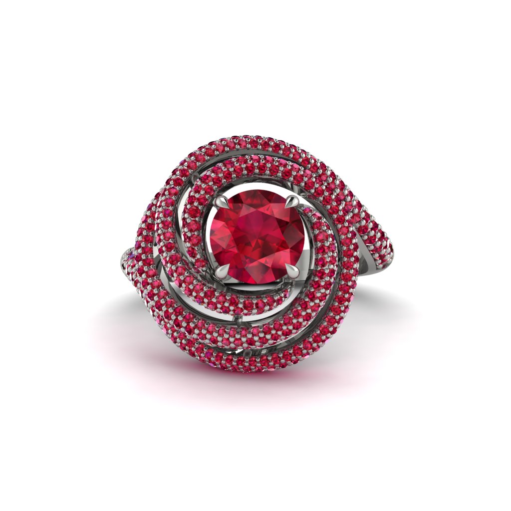 Ruby Double Halo Swirling Engagement Ring - Serena No. 57