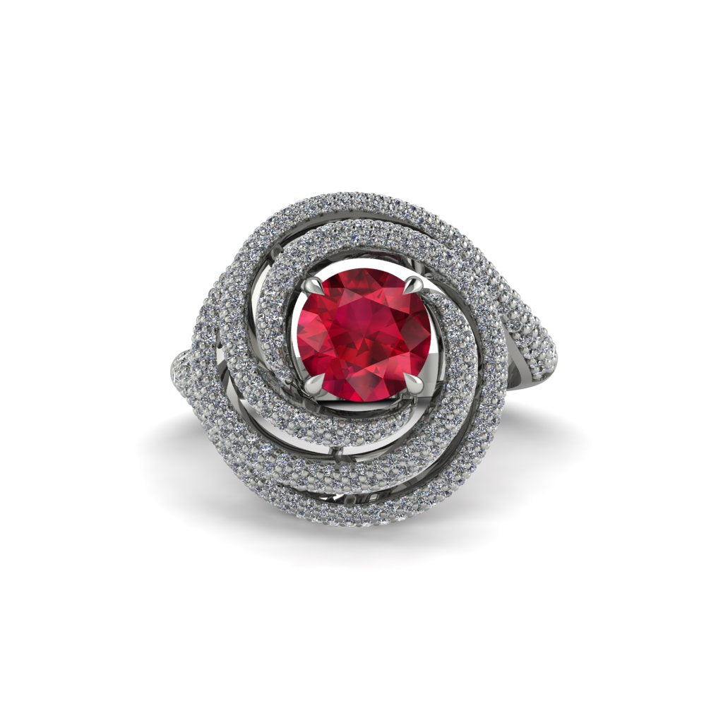 Ruby Double Halo Swirling Engagement Ring - Serena No. 12