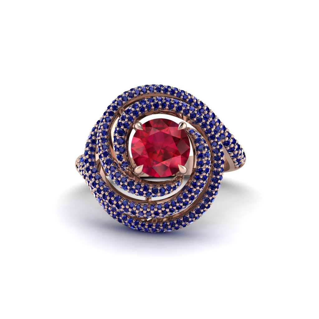 Ruby Double Halo Swirling Engagement Ring - Serena No. 71
