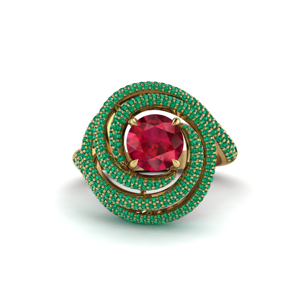 Ruby Double Halo Swirling Engagement Ring - Serena No. 25