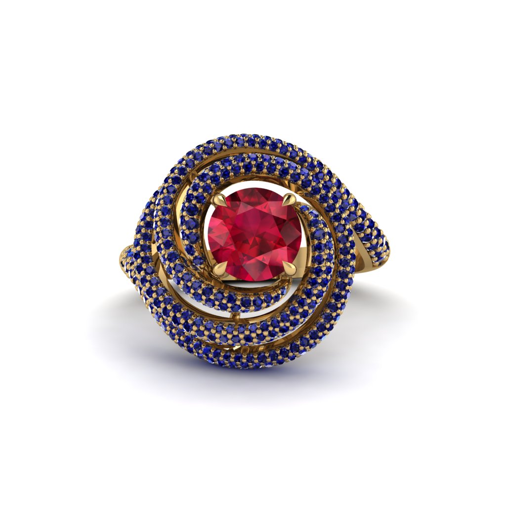 Ruby Double Halo Swirling Engagement Ring - Serena No. 70