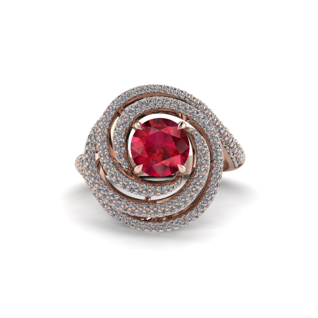 Ruby Double Halo Swirling Engagement Ring - Serena No. 11