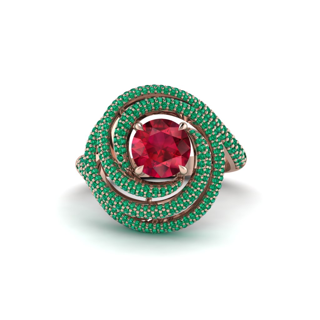 Ruby Double Halo Swirling Engagement Ring - Serena No. 26