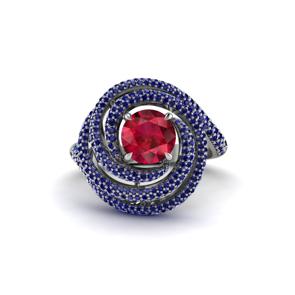 Ruby Double Halo Swirling Engagement Ring - Serena No. 72