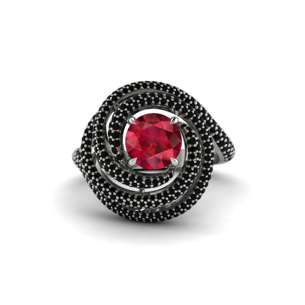 Ruby Double Halo Swirling Engagement Ring - Serena No. 42
