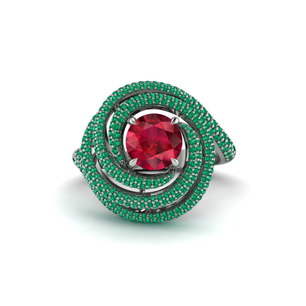 Ruby Double Halo Swirling Engagement Ring - Serena No. 27