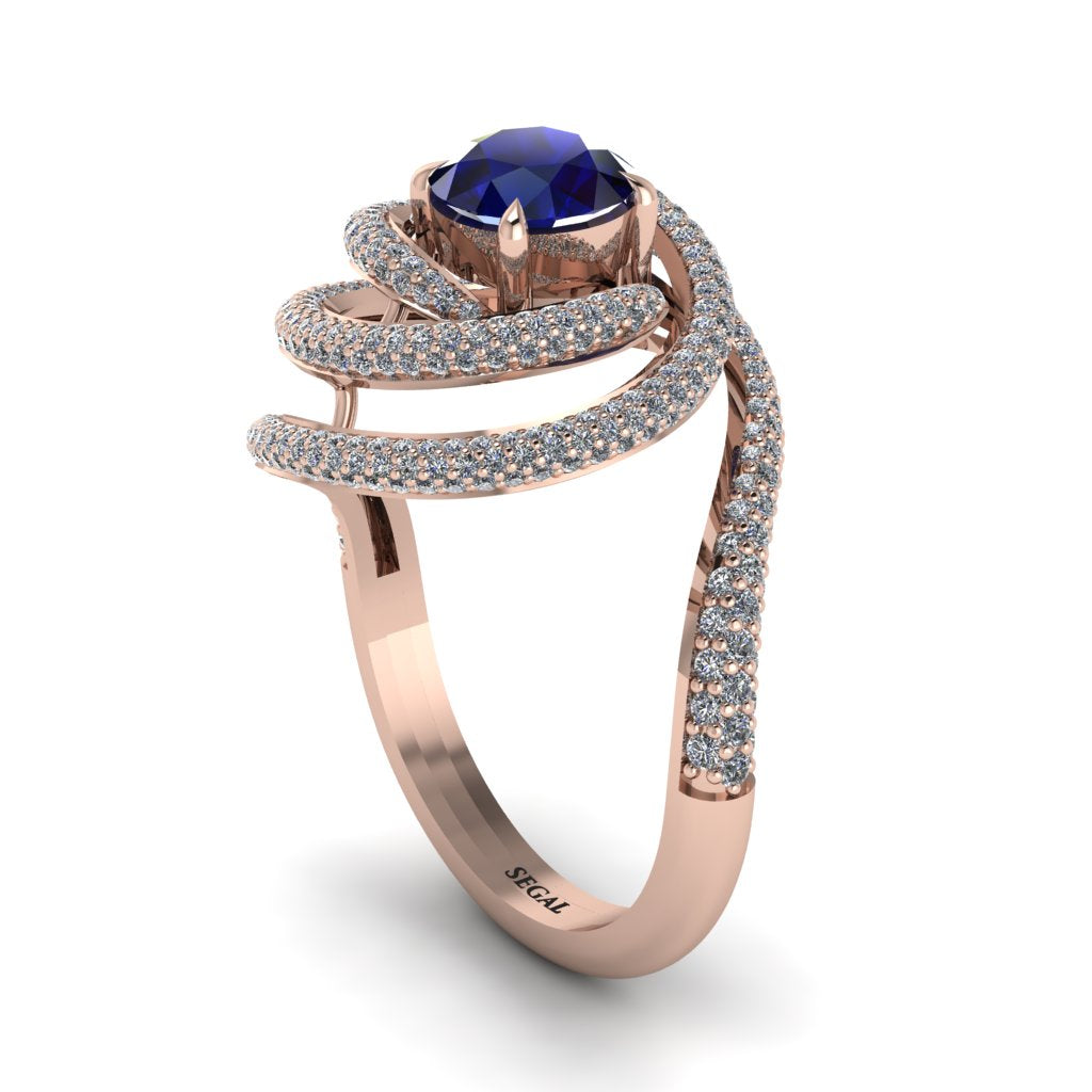 Sapphire Double Halo Swirling Engagement Ring - Serena No. 14