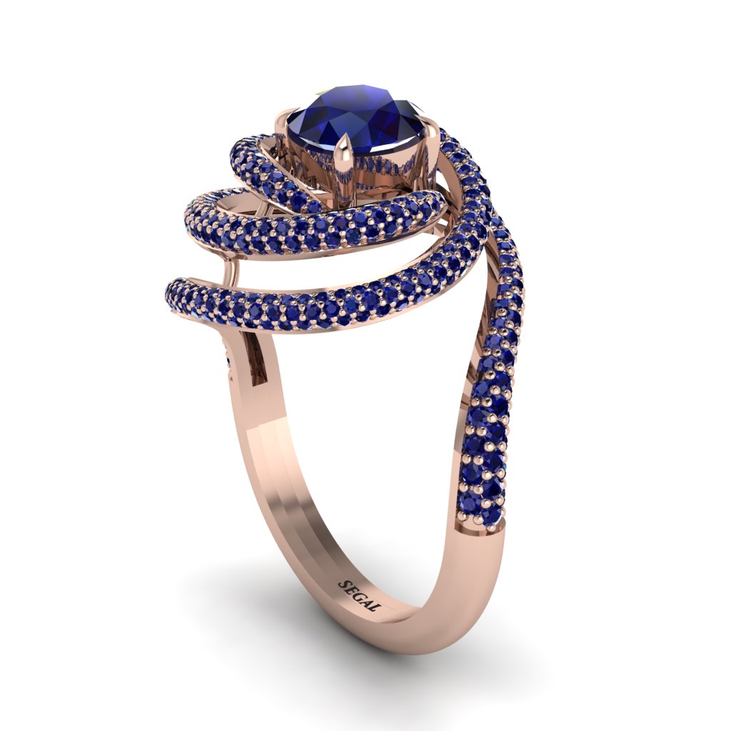 Sapphire Double Halo Swirling Engagement Ring - Serena No. 74