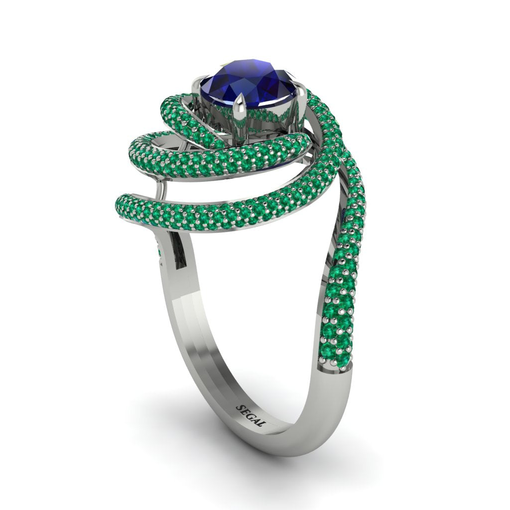 Sapphire Double Halo Swirling Engagement Ring - Serena No. 30