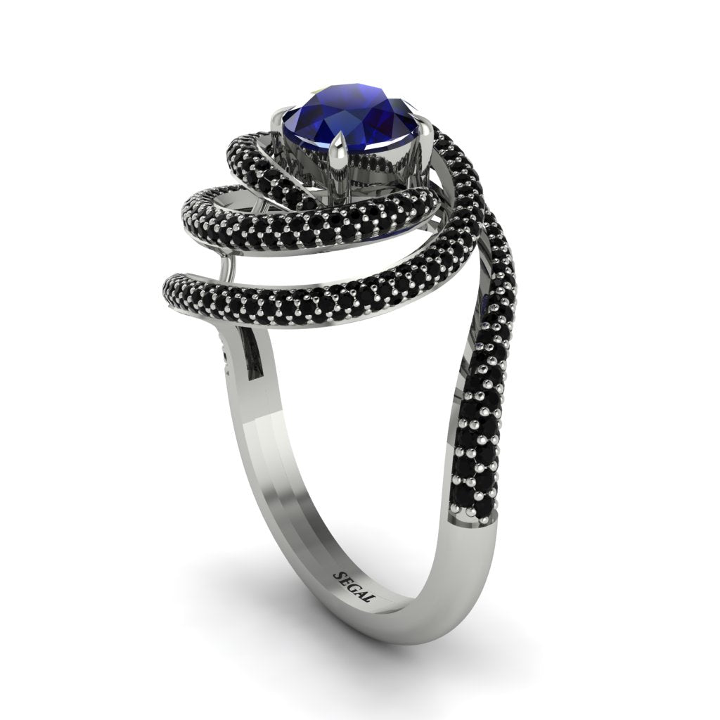 Sapphire Double Halo Swirling Engagement Ring - Serena No. 45