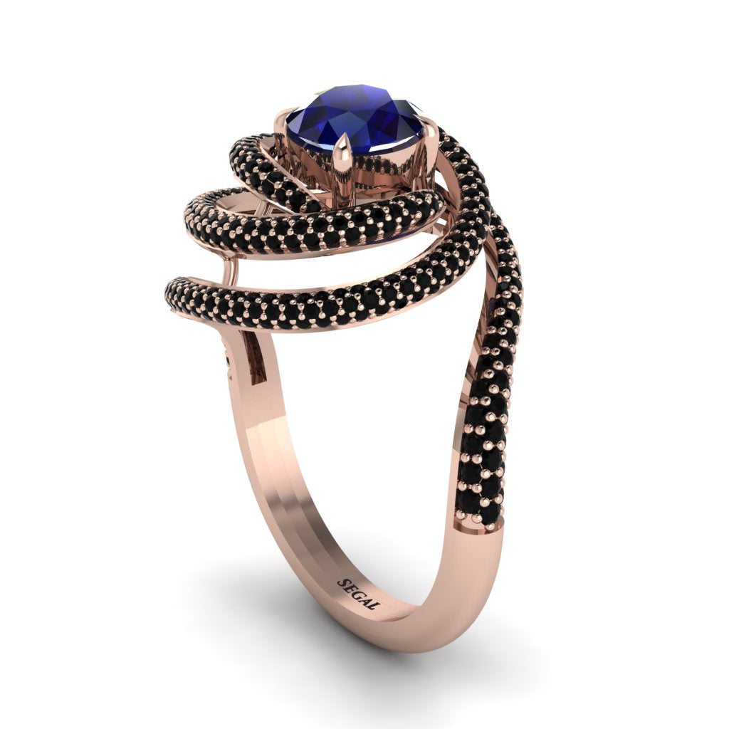 Sapphire Double Halo Swirling Engagement Ring - Serena No. 44