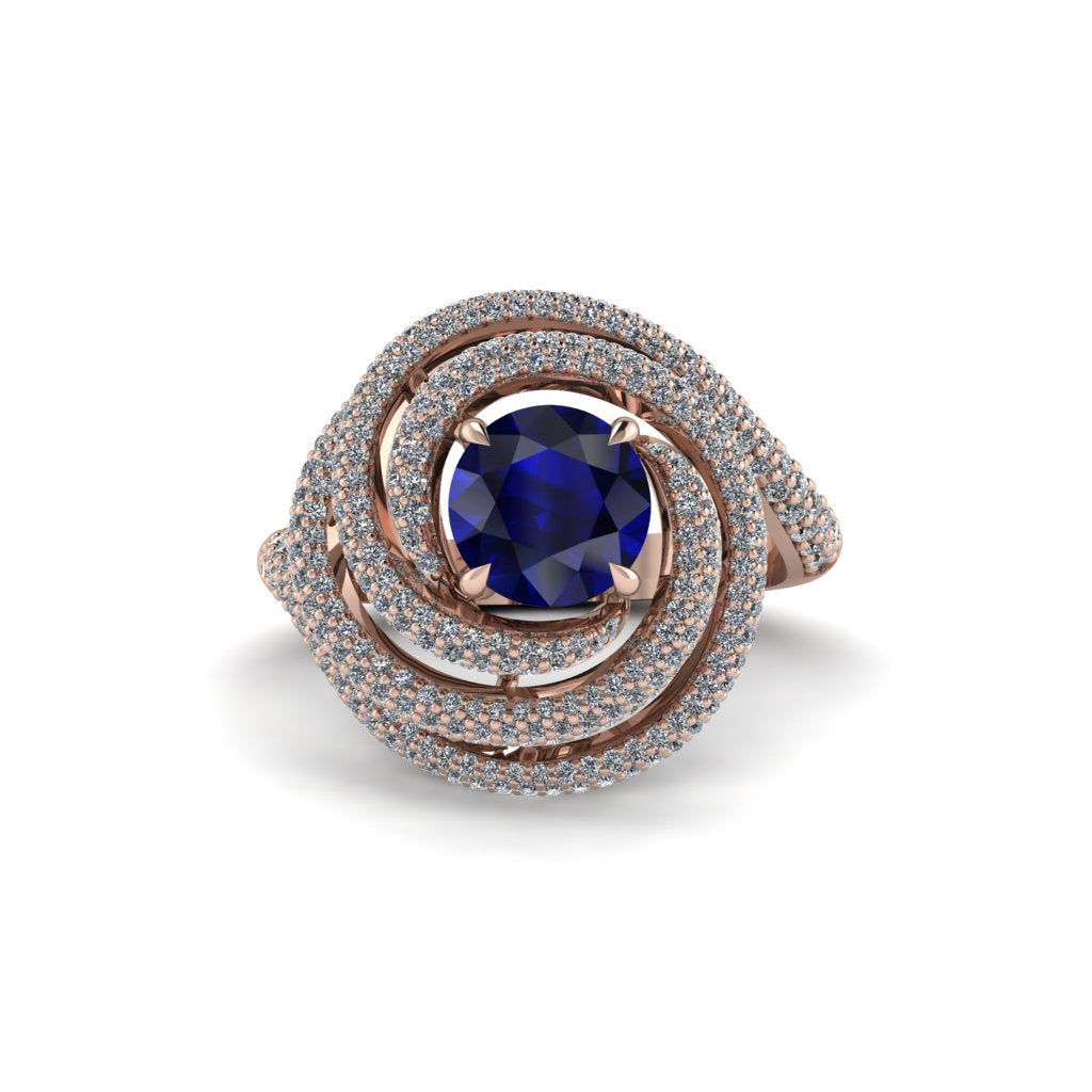 Sapphire Double Halo Swirling Engagement Ring - Serena No. 14